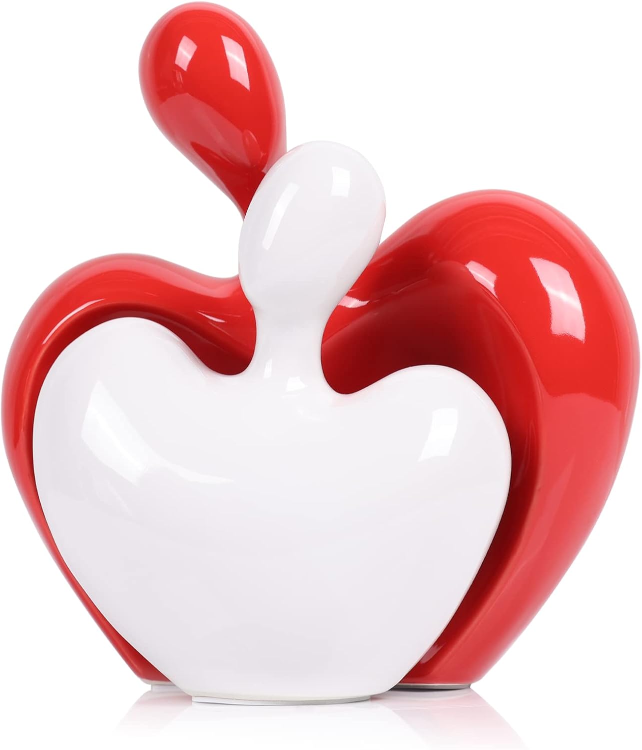 Ceramic Love Statue, Couple Hug Sculpture, red and White Home Decor, Modern Home Decor, Love Symbol Statue on Living Room Shelf, Wedding Gift Set of 2