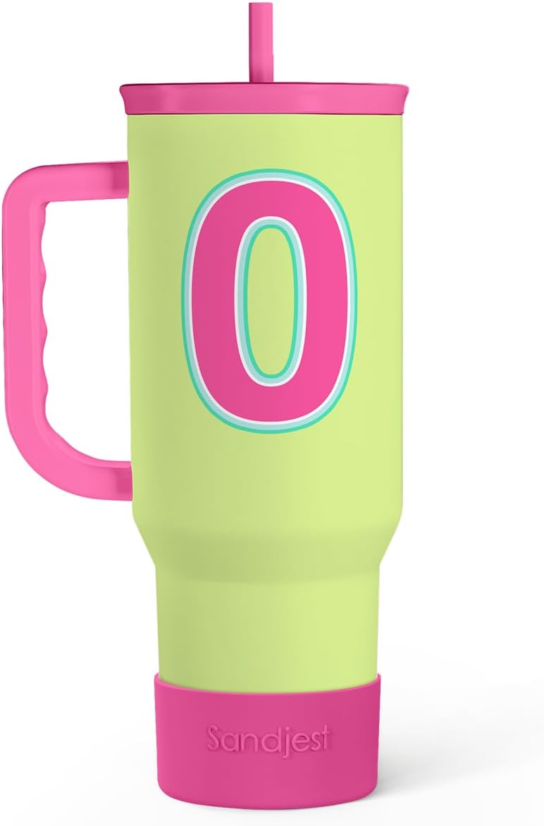 SANDJEST Monogrammed Tumbler with Handle 40oz, Letter O Tumblers Coffee Travel Cup with Straw, Personalized Monogram Initial Gifts for Women Girls, Customized Gifts for Christmas Birthday Mothers Day