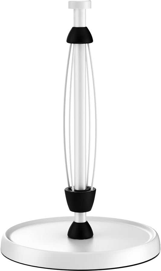 White Paper Towel Holder Countertop, White Kitchen Accessories Decor, Stainless Steel, Weighted Base, Paper Towel Roll Holder Stand with Ratchet Mechanism for Kitchen Bathroom Farmhouse Essentials