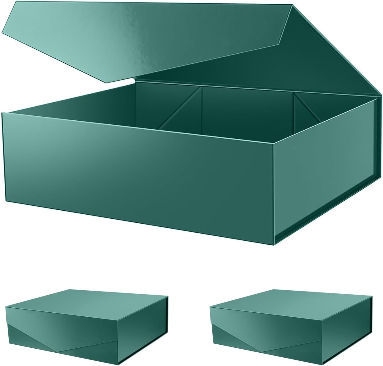PACKHOME 17x14.5x5.5 Inches, 3 Extra Large Gift Boxes with Lids, Magnetic Closure Boxes for Clothes and Large Gifts (Glossy Green)