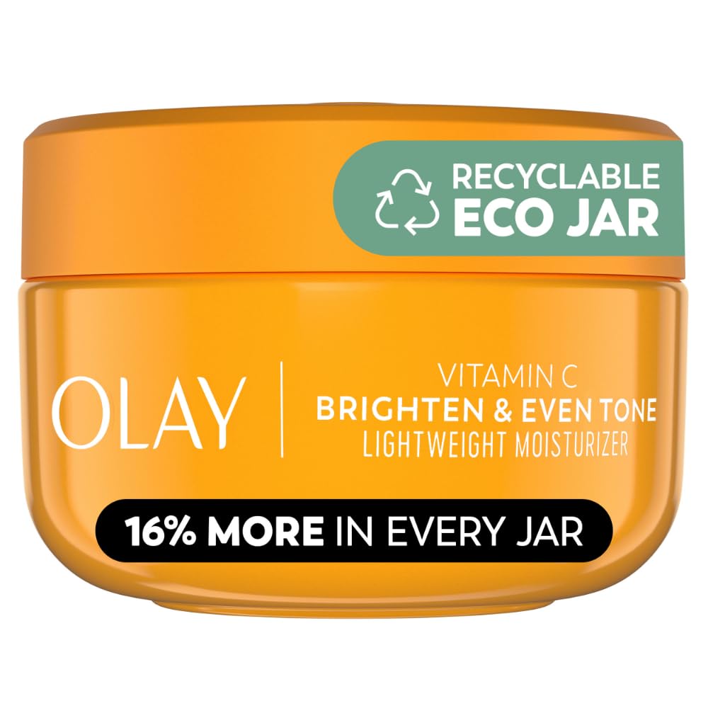 Olay Vitamin C Face Moisturizer, Bright & Even Lightweight Cream for Women - Brightens, Hyrdates, Evens Tone & Texture, Glowing Skin Care - Recyclable Sustainable Eco Jar, Non-Greasy, 2 Oz