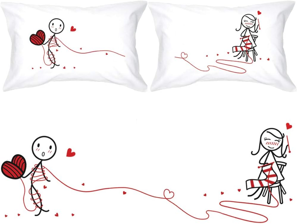 BoldLoft Love Ties Us Together Couple Pillowcases-Gifts for Him, Boyfriend, Husband, Cotton Anniversary, Christmas, Engagement, Knitting Gifts for Knitters, Valentine Pillow Cover Romantic Home Decor