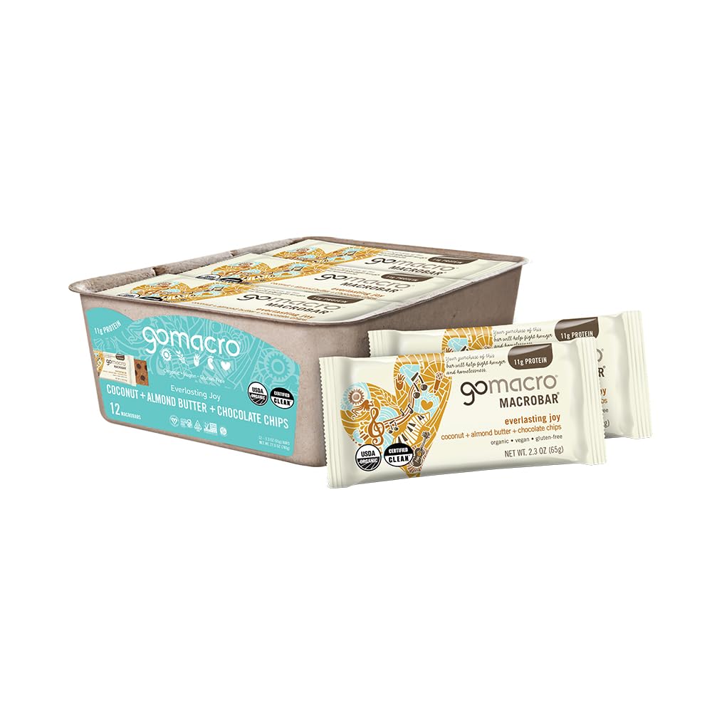 GoMacro MacroBar Organic Vegan Protein Bars - Coconut + Almond Butter + Chocolate Chips (2.3 Ounce Bars, 12 Count)