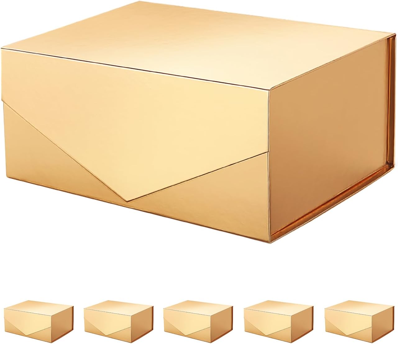 PACKHOME 6 Gift Boxes 9x6.5x3.8 Inches, Rectangle Collapsible Boxes with Magnetic Lids for Gift Packaging (Glossy Gold)