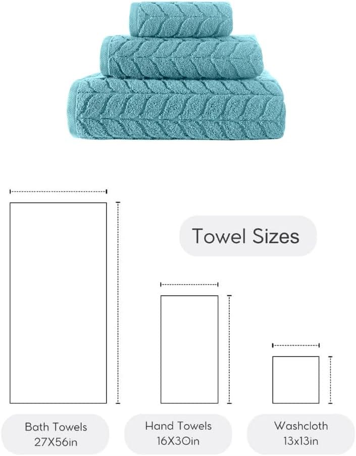 BAGNO MILANO Turkish Bath Towels, Soft Plush Jacquard Luxury Bath Towels, Quick Dry Towel Set (Aqua Green, 3 pcs Towel Set)