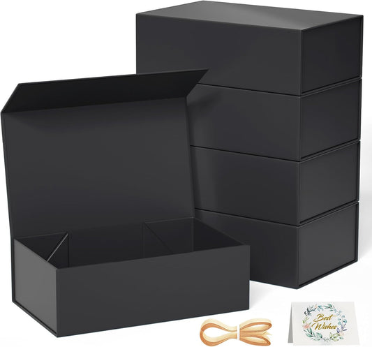 5 Pack Black Gift Box, 12x6x4'' Gift box for Presents with Lids Magnetic Closure Rectangle Collapsible for Groomsman Proposal Box, Wedding, Christmas, Halloween, Birthday Gift Packging
