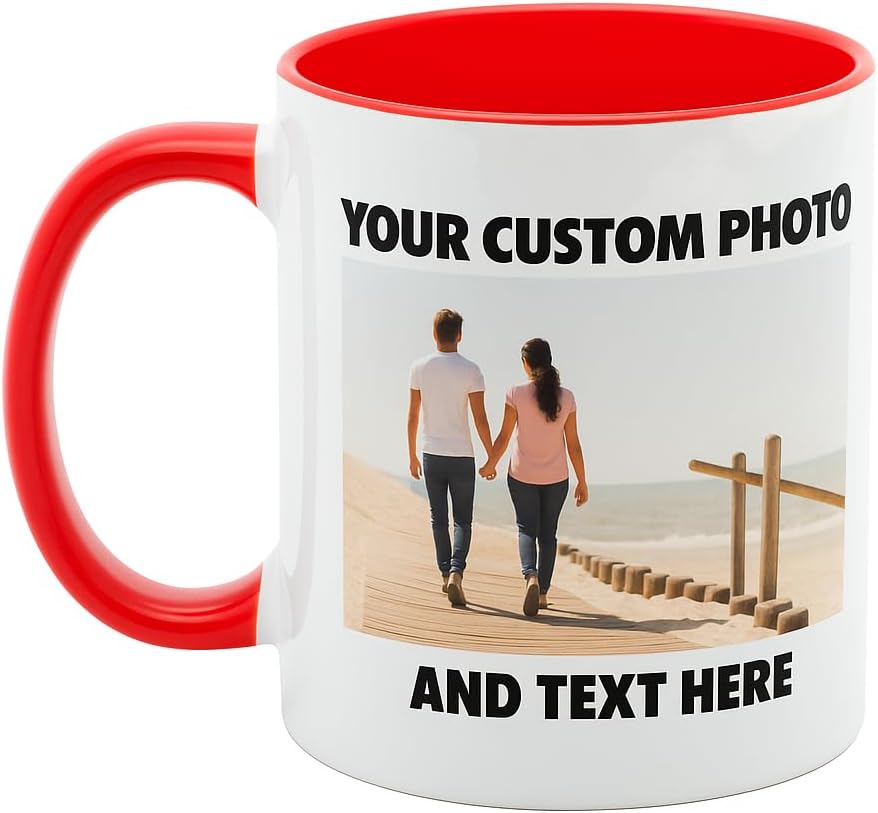 Personalized Coffee Mug | Custom Photo, Text, or Logo Cup (11oz, Red Rim, Inner, and Handle) |Dishwasher & Microwave Safe |Unique Gift for Men & Women –Taza Personalizada