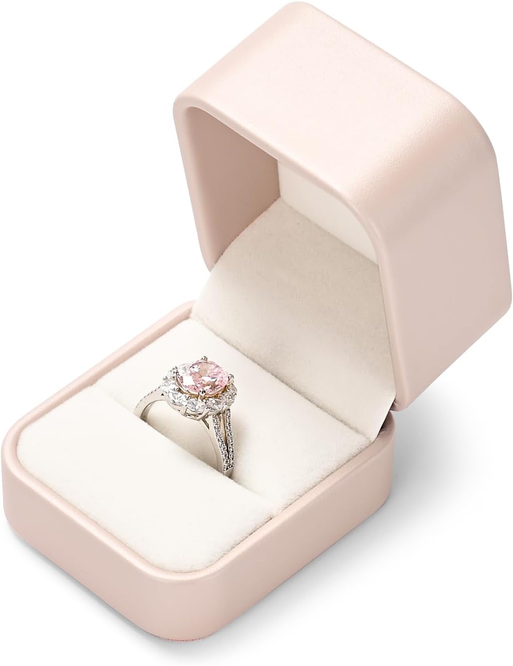 Oirlv Luxury Leather Jewelry Ring Box Engagement Ring Box Wedding Day Keepsake Case Bridal Photo(Pink)