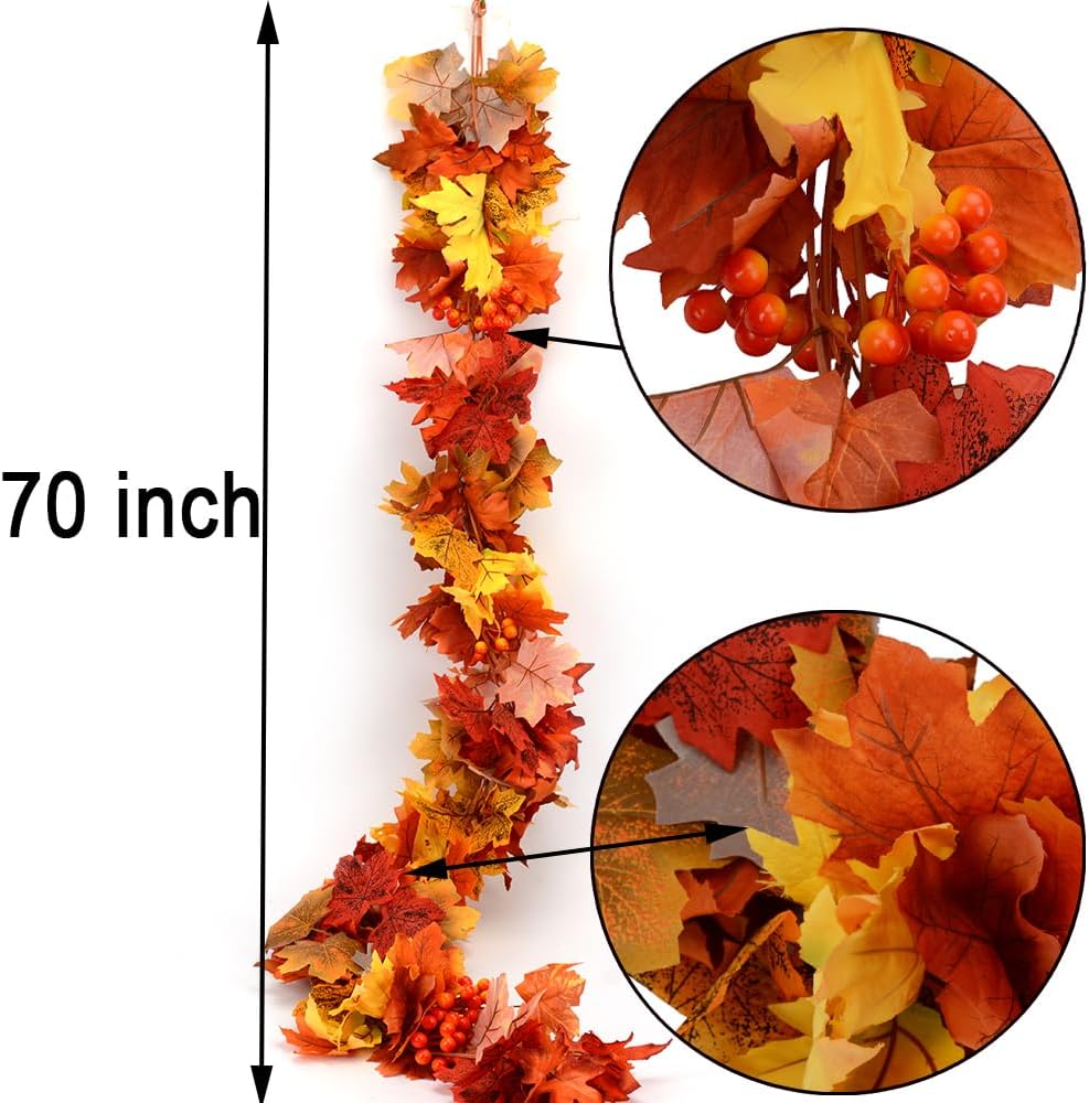 3pack Fall Garland Maple Leaf Garlands 5.9Ft/Piece Fall Maple Leaves Garland Hanging Vine Garlands Artificial Autumn Foliage Thanksgiving Christmas Decor (3, Orange)