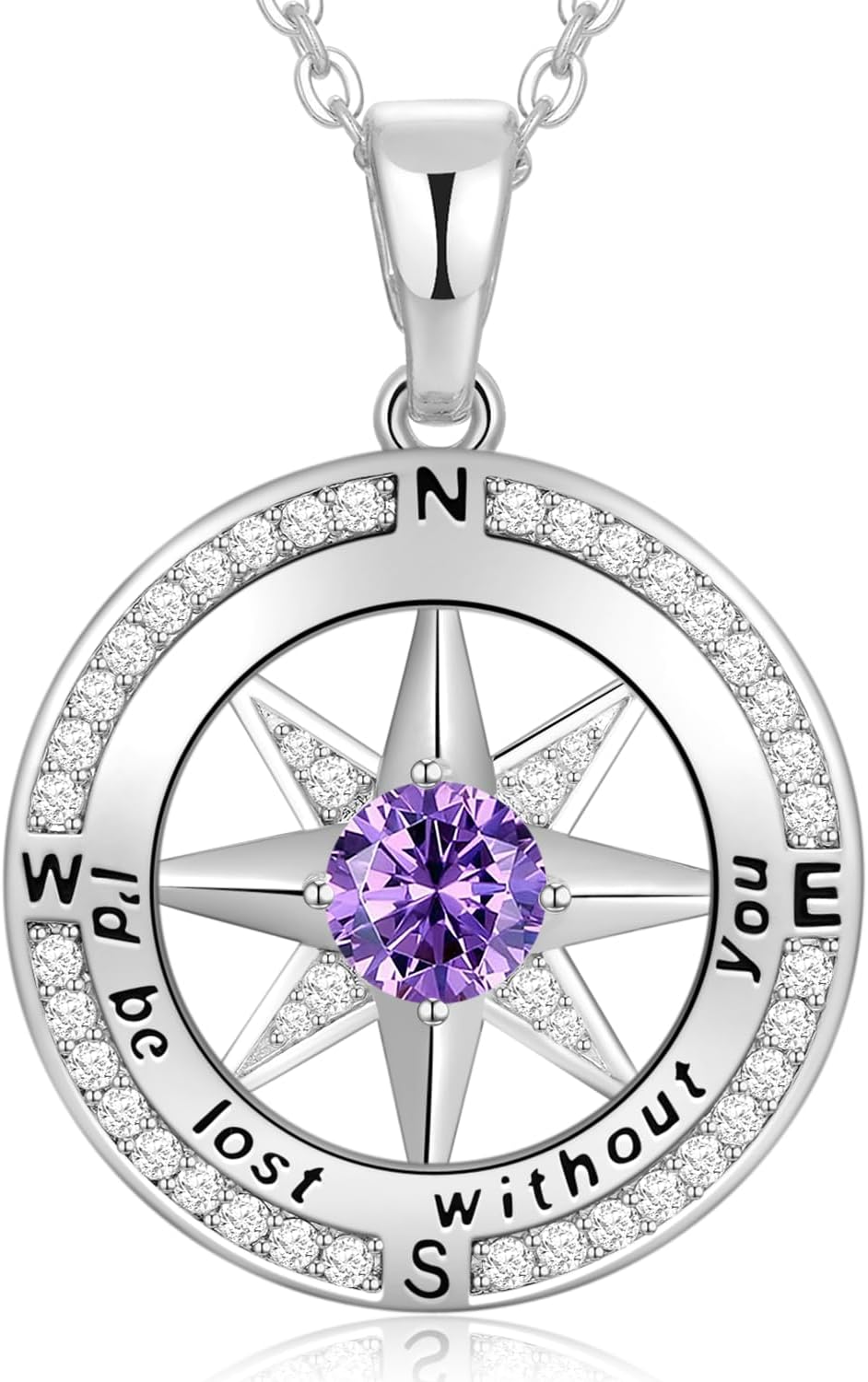 Peeshow Gifts for Women Wife-Compass Birthstone Necklace Gift for Wife Birthday Wedding Anniversary Women Jewelry for Her Girlfriend S925 Sterling Silver