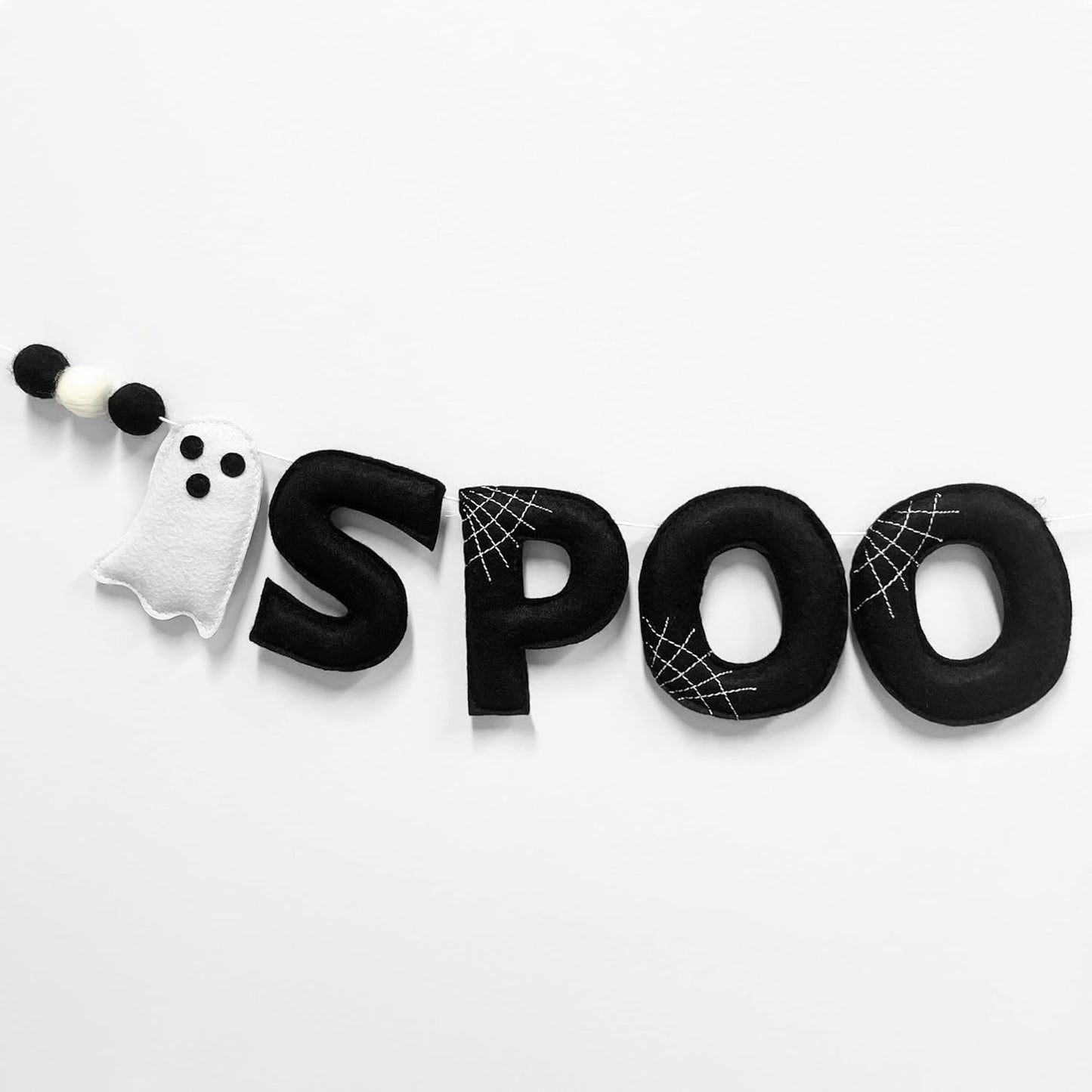 Halloween Decorations Pre-Strung Felt Spooky Sign Spiderweb Ghost Banner Wool Felt Ball Garland for Spooky Halloween Ghost Nursery Home Wall Decor Baby Shower Birthday Party Decorations Supplies