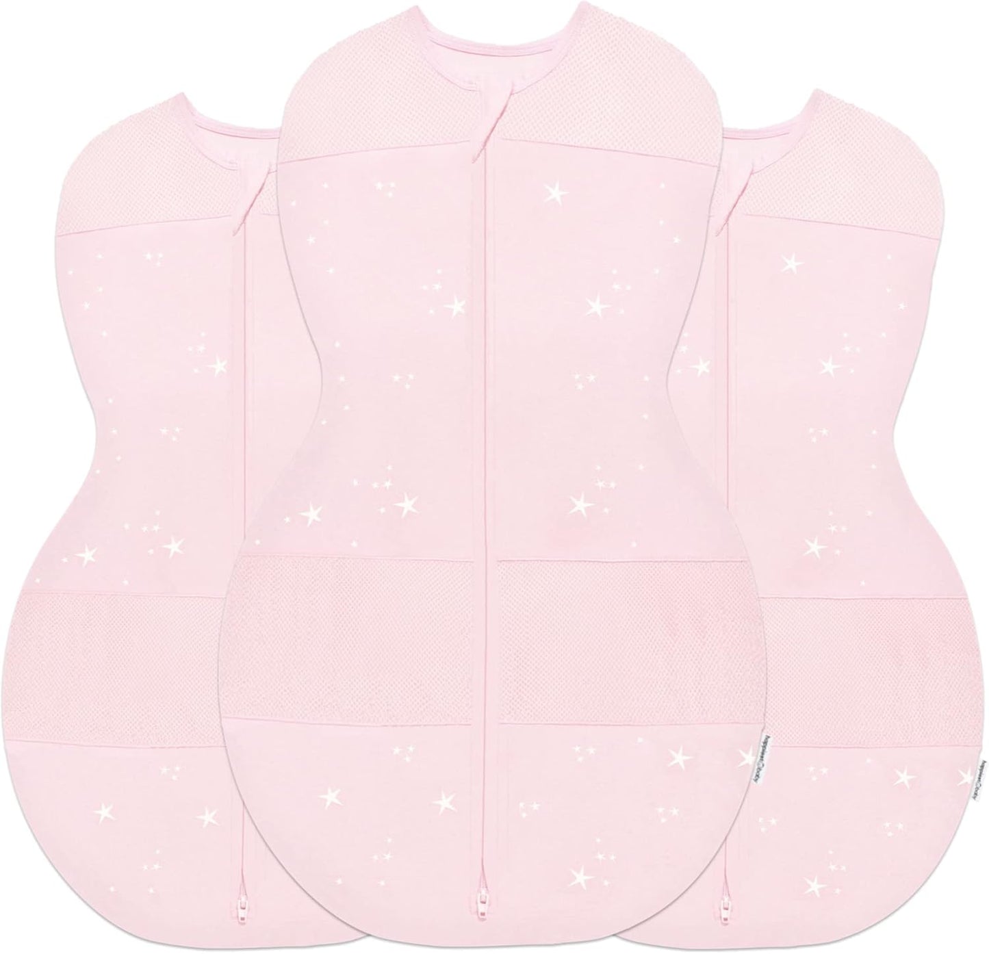 Happiest Baby Sleepea 5-Second Swaddle - 100% Organic Cotton Baby Swaddle Blanket - Doctor Designed Promotes Healthy Hip Development - 3-Pack Newborn Bundle (Rose Stars, 2 x Small, 1 x Medium)