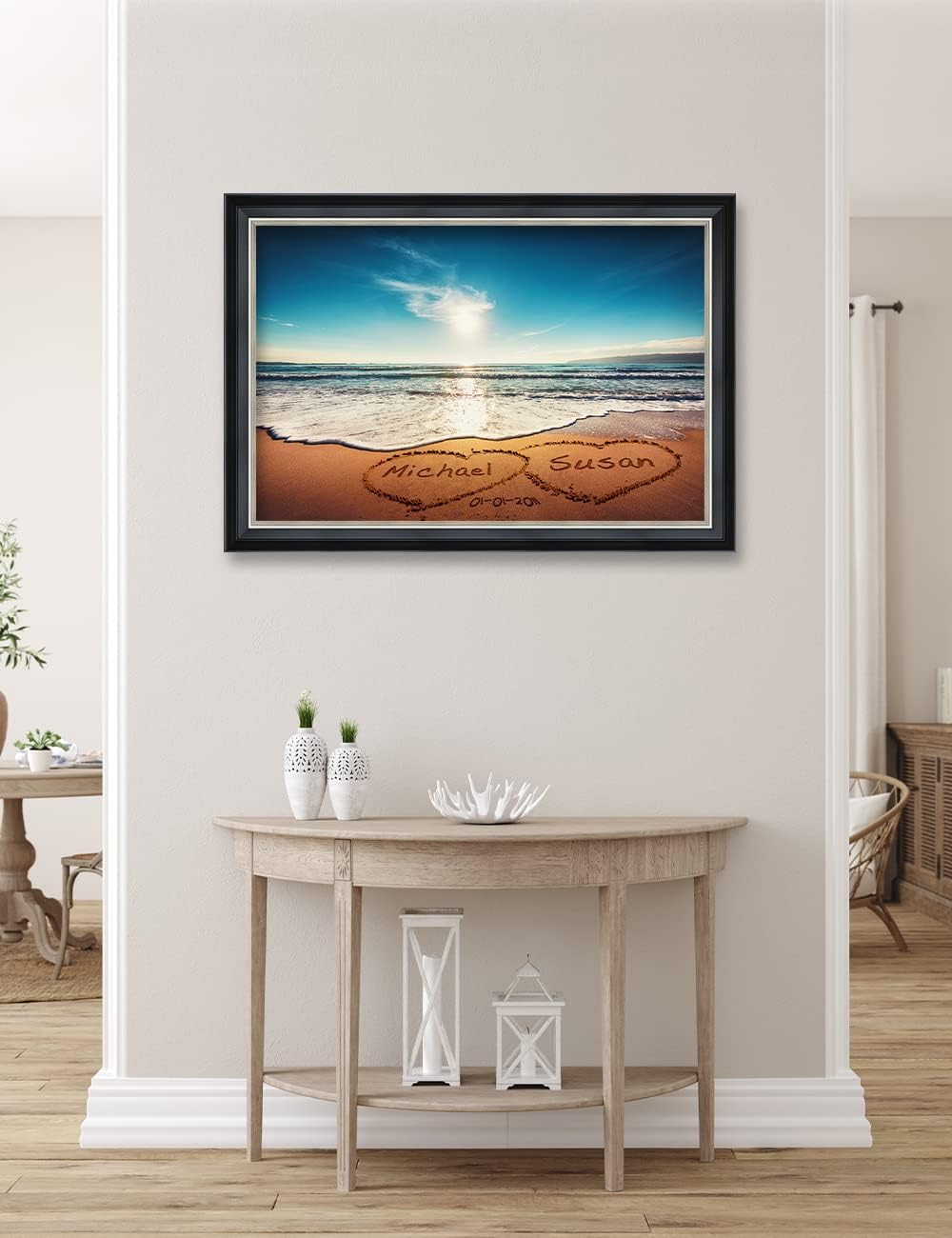 IPIC - Heart in Heart, Personalized Framed Wall Art with Names and Date om, Giclee Prints with Solid Wood Frame, Customized Gift for for Wedding Anniversary