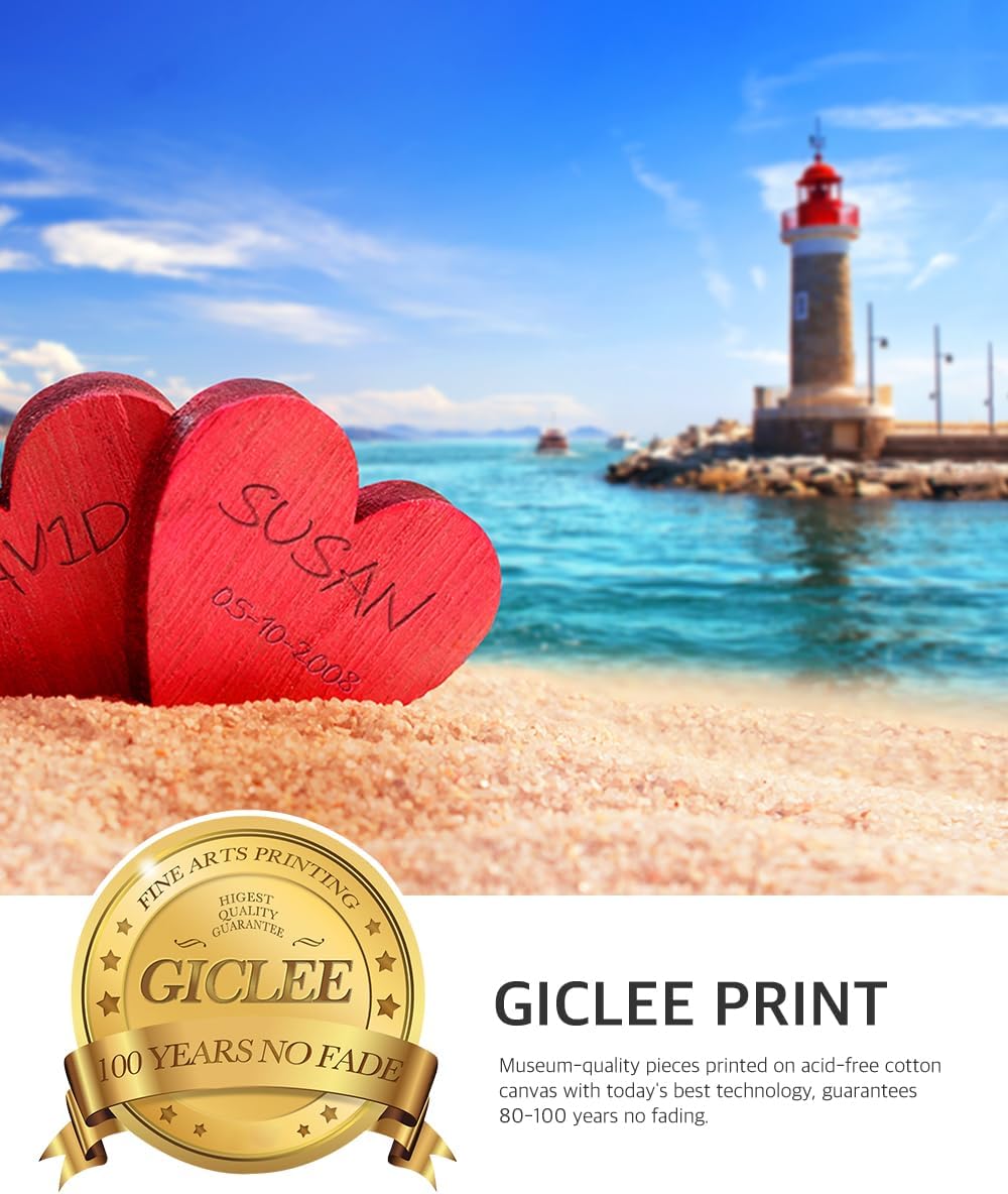IPIC - Beach Lovers, Personalized Artwork with Names and Date on, Customized Gift for Anniversary,Wedding,Birthday and Holidays. Picture size: 18x12, Framed Size: 21x15