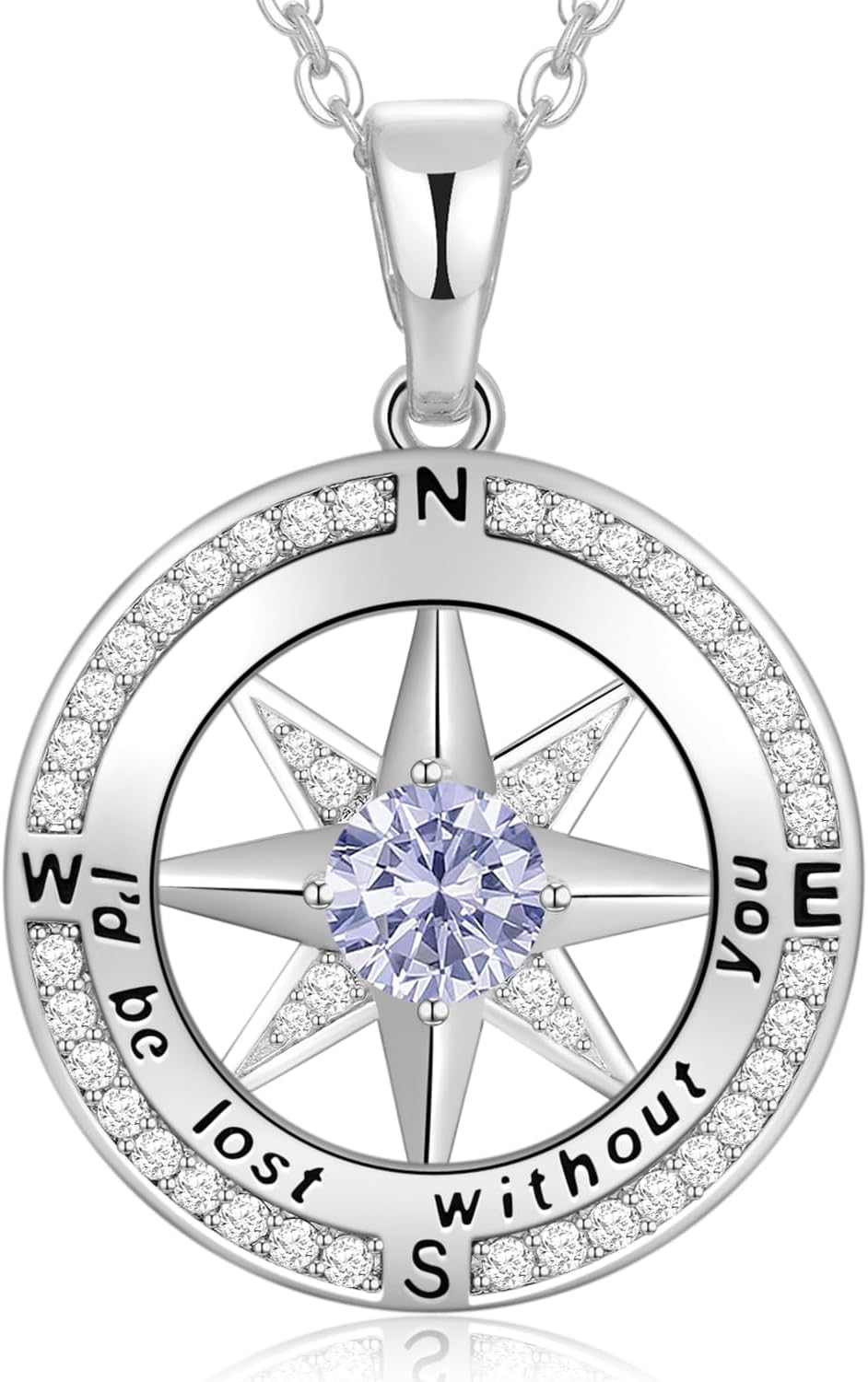 Peeshow Gifts for Women Wife-Compass Birthstone Necklace Gift for Wife Birthday Wedding Anniversary Women Jewelry for Her Girlfriend S925 Sterling Silver