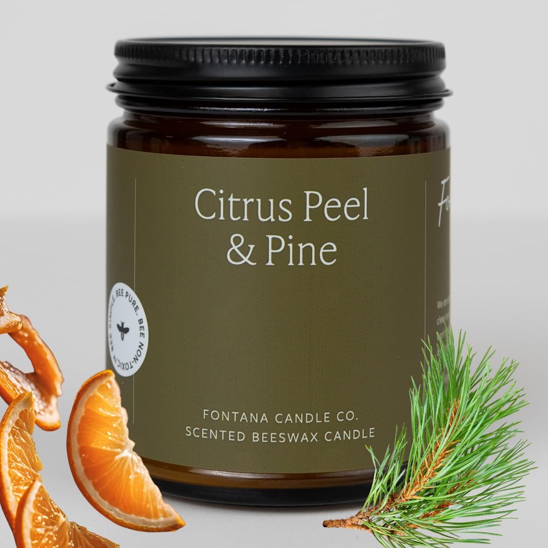 Fontana Candle Co Wood Wick Beeswax Jar Candles, Citrus Peel & Pine - Made with Coconut Oil & Pure Essential Oils – Clean Burn, Long Lasting and Non-Toxic Candles for Home & Room Decor