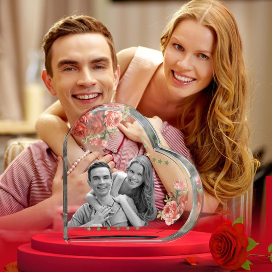 3D Crystal Photo Chrismas Customized Gifts for Women Men Wife Her Mom Dad Him Weeding Personalized Gifts with 3D Laser Etched Engraved Inside the Crystal Using Your Photo Memorial-Red Heart