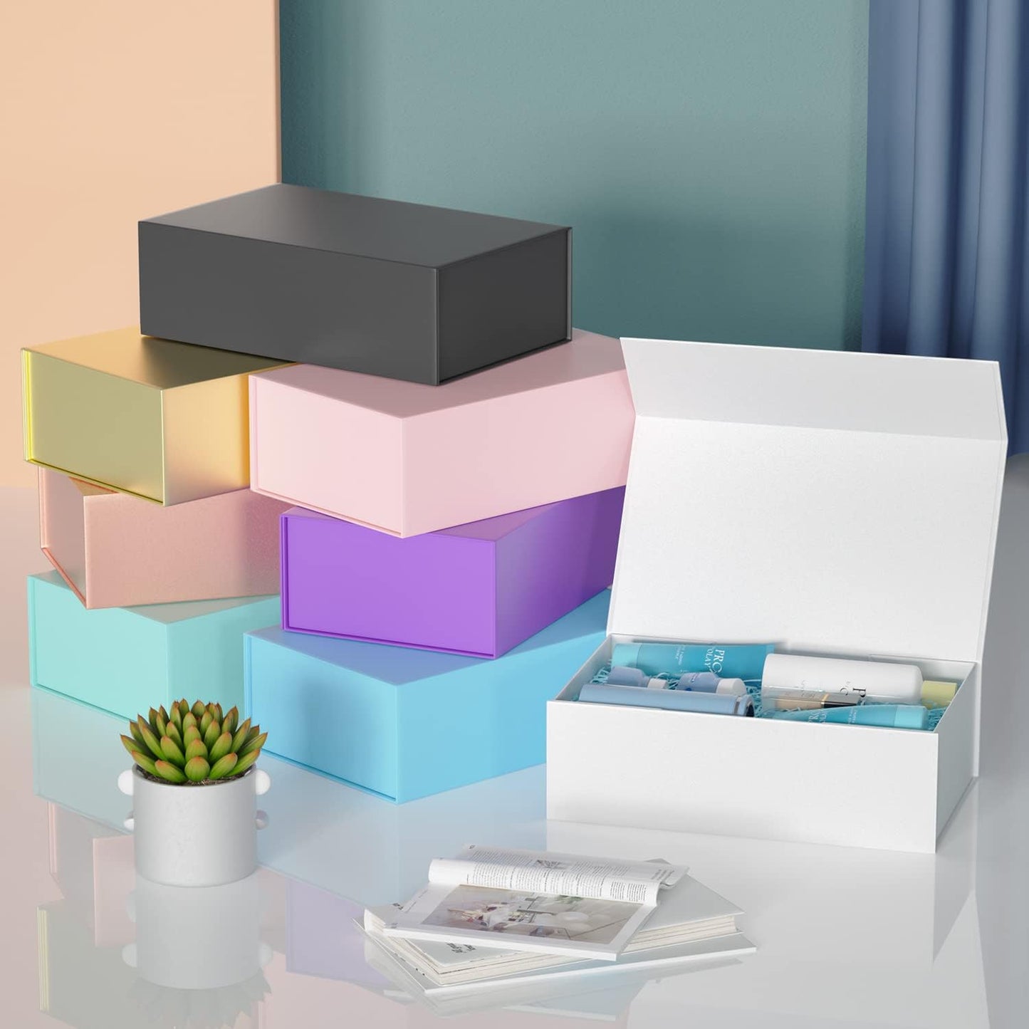 White Gift Box, 9.5x6x3'' Gift boxes for Presents with Lids Magnetic Closure Rectangle Collapsible for Bridesmaid Proposal Box, Wedding, Christmas, Halloween, Birthday Gift Packging
