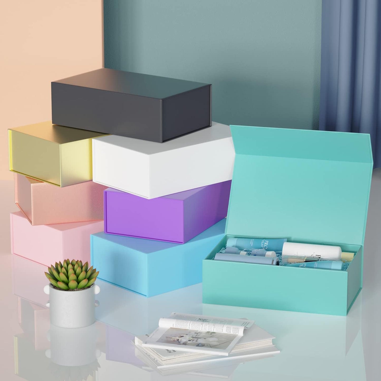 Turquoise Gift Box, 12x6x4'' Gift boxes for Presents with Lids Magnetic Closure Rectangle Collapsible for Bridesmaid Proposal Box, Wedding, Christmas, Halloween, Birthday Gift Packging