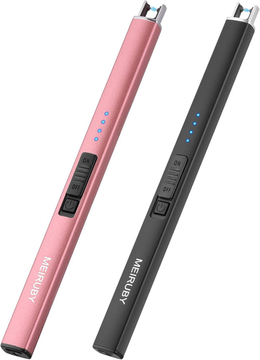 2 Pack Electric Candle Lighter - Long, Rechargeable, Arc Windproof, Flameless Lighters for Candle, Camping, BBQ, Birthday Gifts
