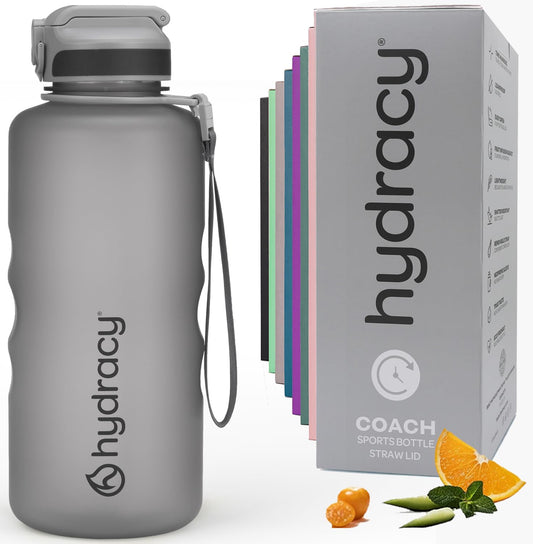 Hydracy Water Bottle with Time Marker -Large BPA Free Water Bottle & No Sweat Sleeve -Leak Proof Gym Bottle with Fruit Infuser Strainer & Times to Drink -Ideal for Fitness Sports & Outdoors