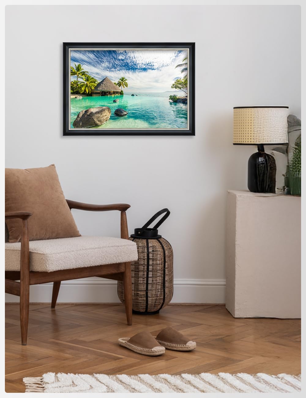 IPIC - "Tropical Memories Personalized Framed Wall Art, Custom Beach Canvas Print with Solid Wood Frame, A Personalized Gift with Name and Date for Couple, Wedding, or Anniversary