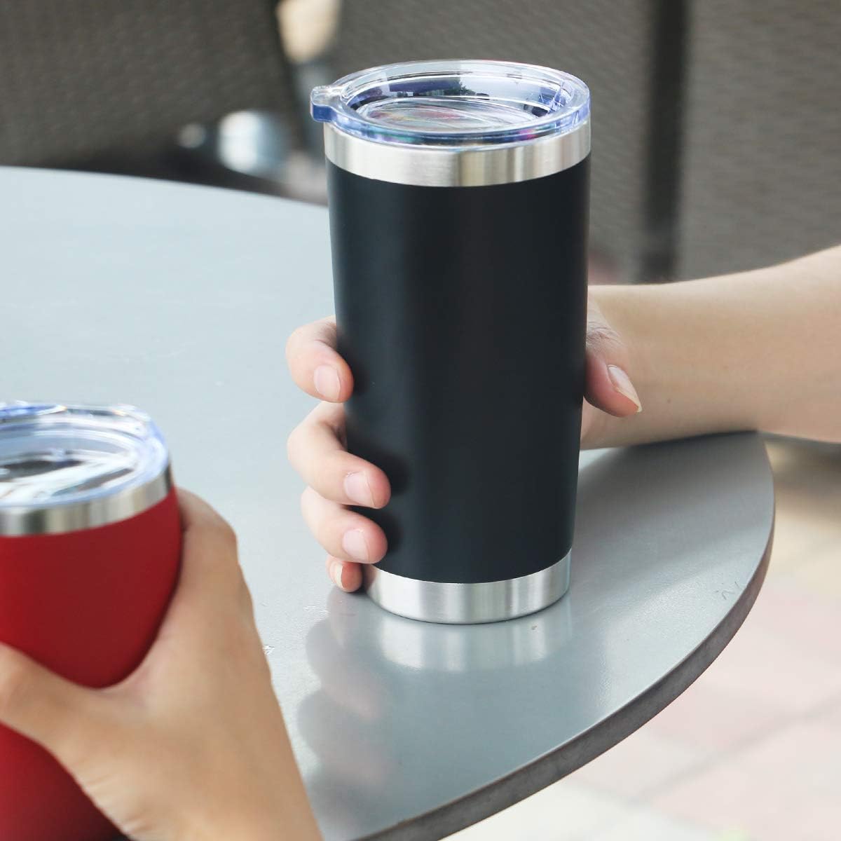 12 pack 20 OZ Double Wall Stainless Steel Vacuum Insulated Tumbler Coffee Travel Mug With Lid, Durable Powder Coated Insulated Coffee Cup for Cold & Hot Drinks (Black, 12 pack)