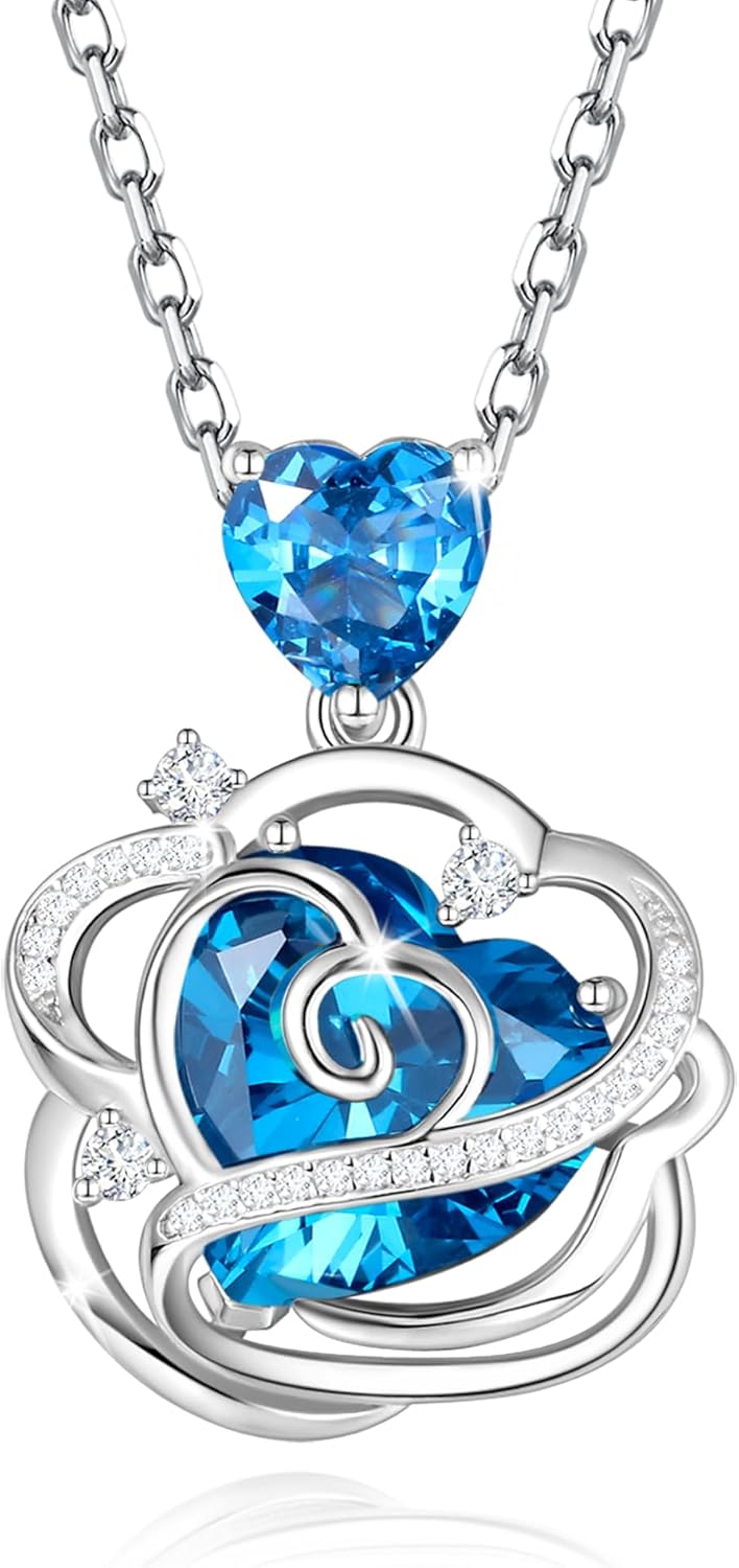 FANCIME Thornless Pulse Birthstone Necklace for Women Sterling Silver Rose Pendant Fine Jewelry Gemstone Birthday Christmas Gifts for Wife Her