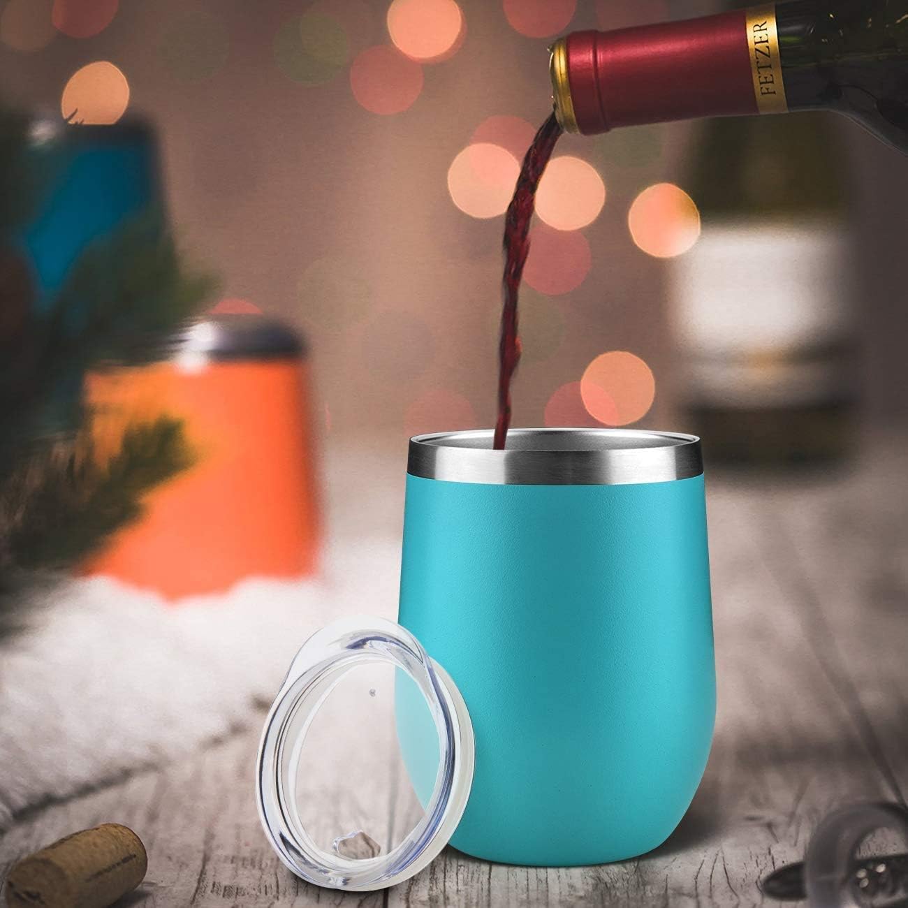 MEWAY 12oz Wine Tumbler 16 Pack Bulk Gifts for Women,Double Wall Vacuum Stainless Steel Travel Mug with Lid,Insulated Stemless Wine Cup Glass for Coffee,Cocktails(Turquoise,Set of 16)
