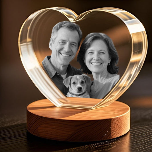 3D Crystal Photo, Customized Mothers Day Gifts for Women Men Wife Husband Mom Father, Personalized Gifts with 3D Laser Etched, Engraved Inside the Crystal Using Your Photo Customized Memorial-Heart