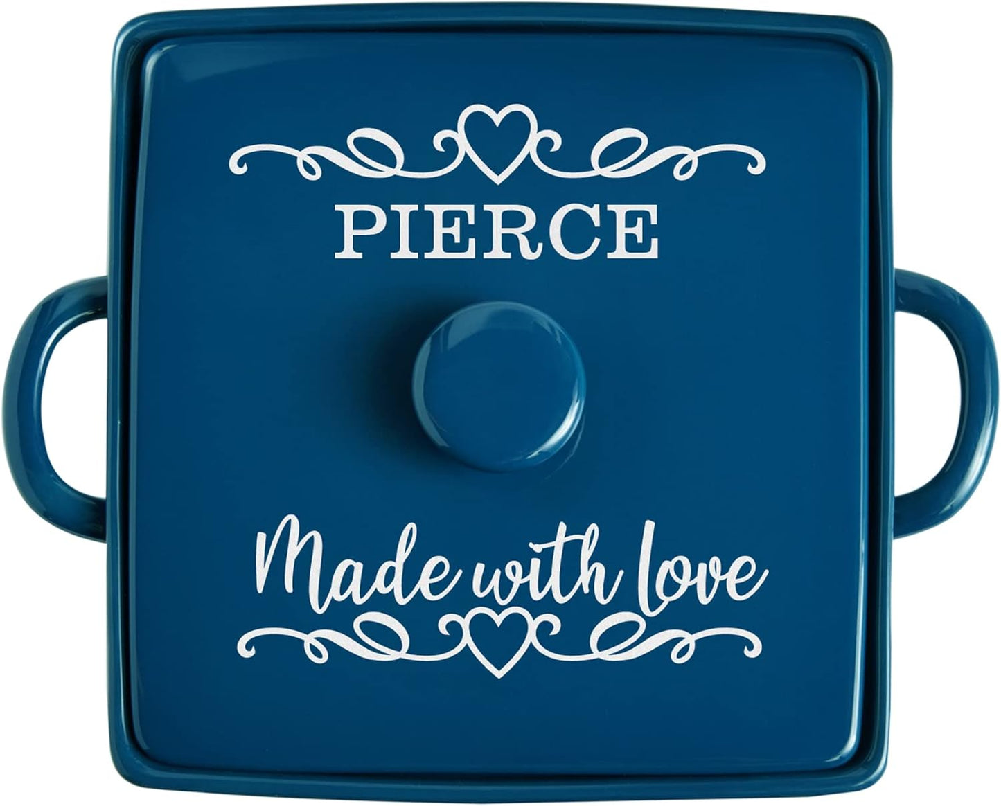 Let's Make Memories Personalized Made With Love Stoneware Casserole Dish - Cookware - For Her - Navy