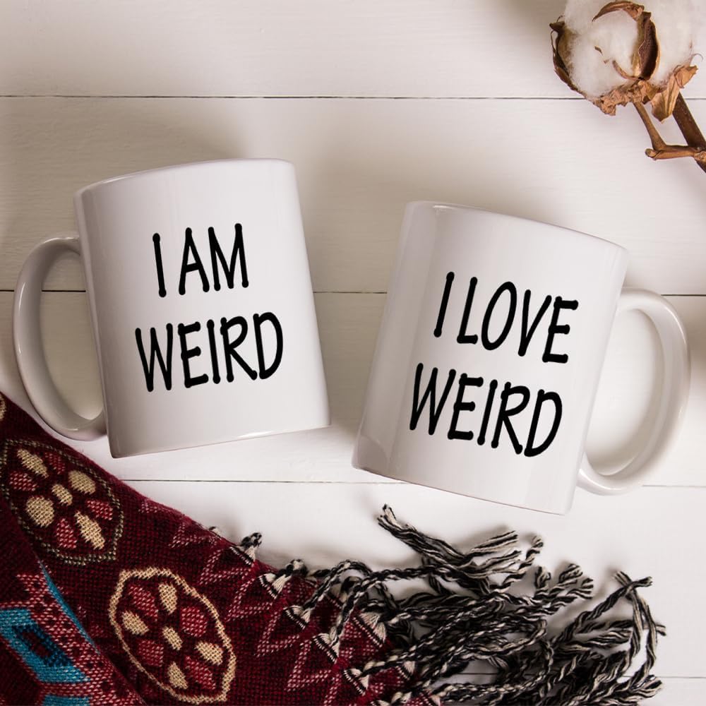 Fatbaby His and Hers Coffee Mug Gifts Set - I Am Weird,I Love Weird Matching Mug - Funny Boyfriend Girlfriend Couples Mugs Set - Anniversary Valentine’s Day Gifts Mug for Couples Him Her 11 OZ