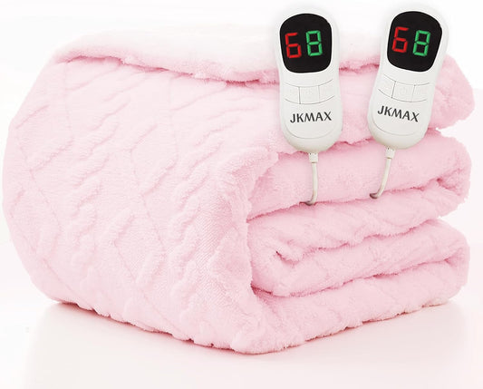 JKMAX Heated Electric Blanket King Size-100"x90" Heating Blanket with 10 Heating Levels & 5 Time Settings Over-Heat Protection,Winter Warmer for Adults with ETL Certification(Pink)