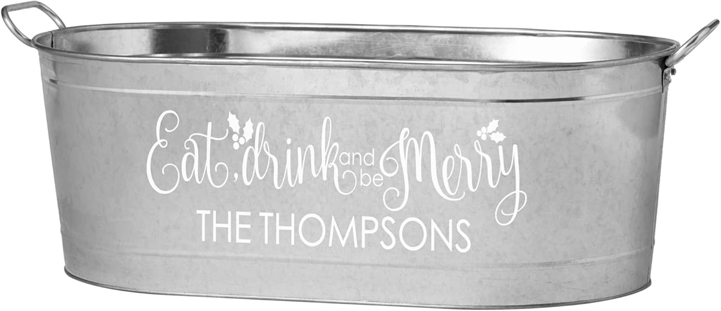Let's Make Memories Personalized Beverage Tub - Christmas Party - Eat, Drink & Be Merry - Metal - Engraved - 5.5 Gallons