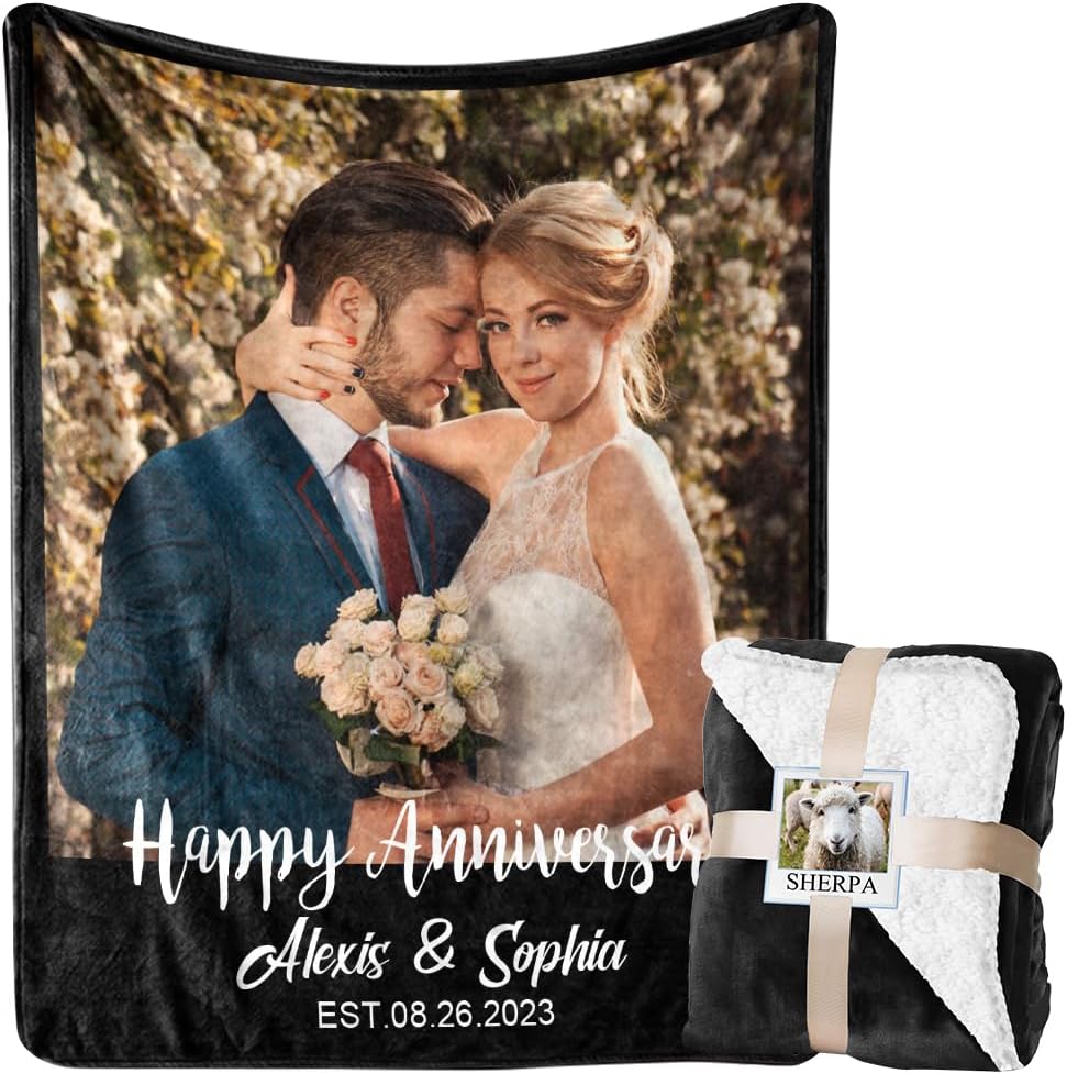 Custom Sherpa Blanket with Picture Personalized to My Wife Photo Blanket Customized Wedding Valentines Day Gift for Couple Girlfriend Boyfriend Her Him Husband Wife