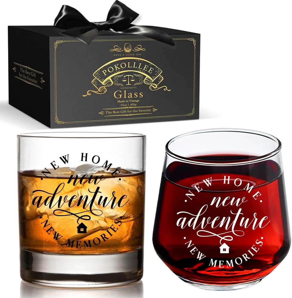New Home Housewarming Wine Glass Realtor Gift for Clients - House Warming New Home Wine Gift - New Memories Housewarming Gift for Homeowner Hostess Realtor Clients Friends Couples