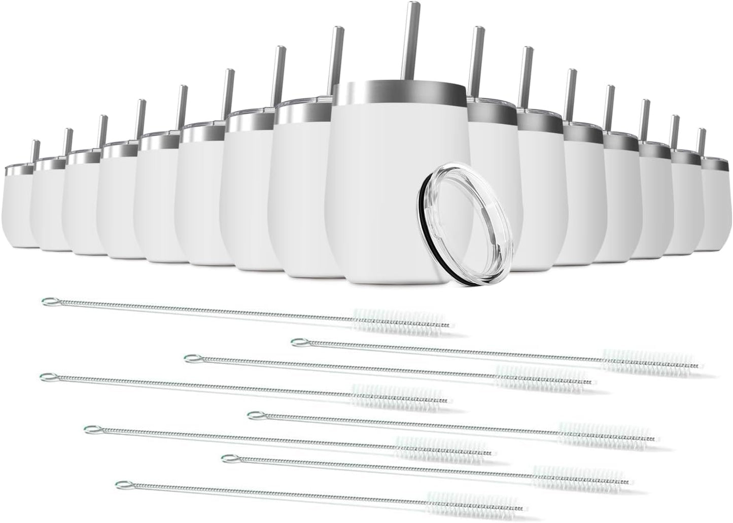 12oz Wine Tumbler with Lid With straw Stainless Steel Wine Tumbler Cups Double Wall Vacuum Insulated Travel Mugs Stemless Cup 16 Pack