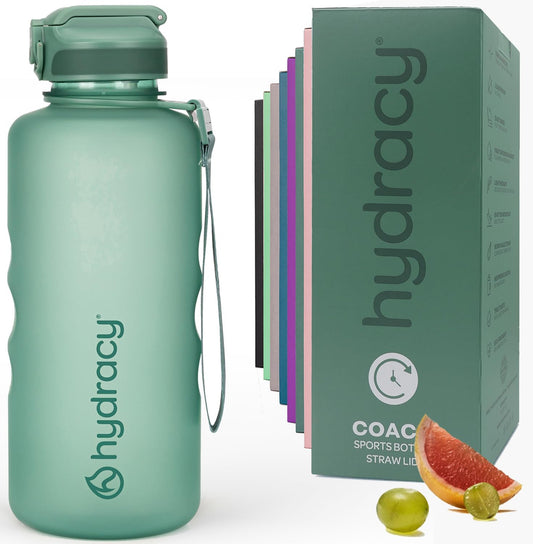 Hydracy Water Bottle with Time Marker -Large BPA Free Water Bottle & No Sweat Sleeve -Leak Proof Gym Bottle with Fruit Infuser Strainer & Times to Drink -Ideal for Fitness Sports & Outdoors