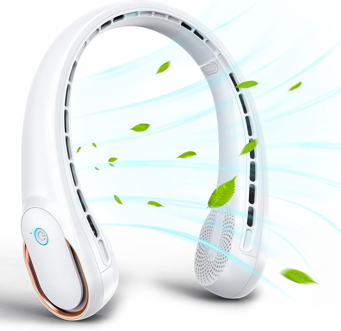 KIDEE Neck Fan, Neck Fans Portable Rechargeable, Upgrade 360° Air Outlet, Super Quiet, 3 Speeds, 4000mAh Personal Bladeless Wearable Fan for Indoor Outdoor Travel-White