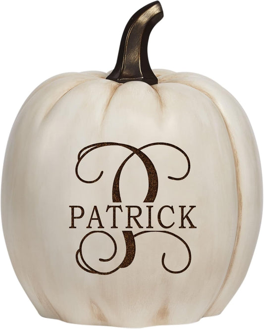 Let's Make Memories Personalized Light Up Pumpkin Decor Outdoor - Your Name & Initial on a Custom Pumpkin - Halloween Fall Decoration - Jack o Lantern - Outside or Inside - XL - Cream