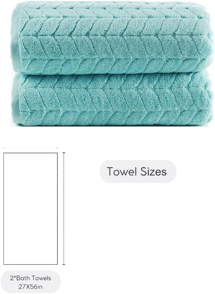 BAGNO MILANO Turkish Bath Towels, Soft Plush Jacquard Luxury Bath Towels, Quick Dry Towel Set (Aqua Green, 2 pcs Bath Towel Set)
