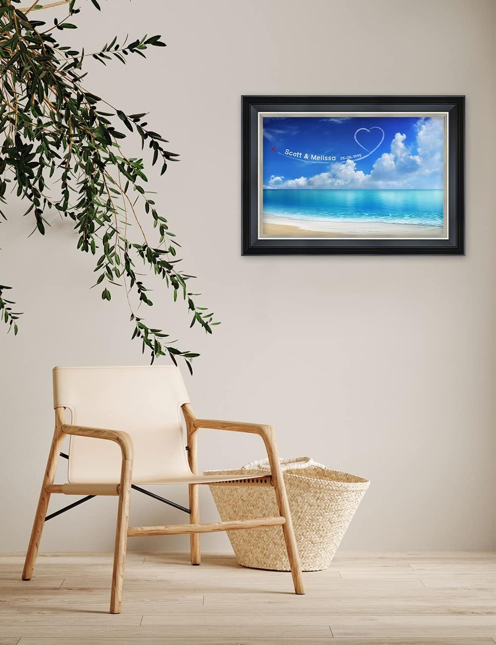 IPIC - Seaside Skywriting Personalized Framed Wall Art with Names and Date on, Giclee Prints with Solid Wood Frame, Customized Gift and Memorial Gifts for Wedding Anniversary.