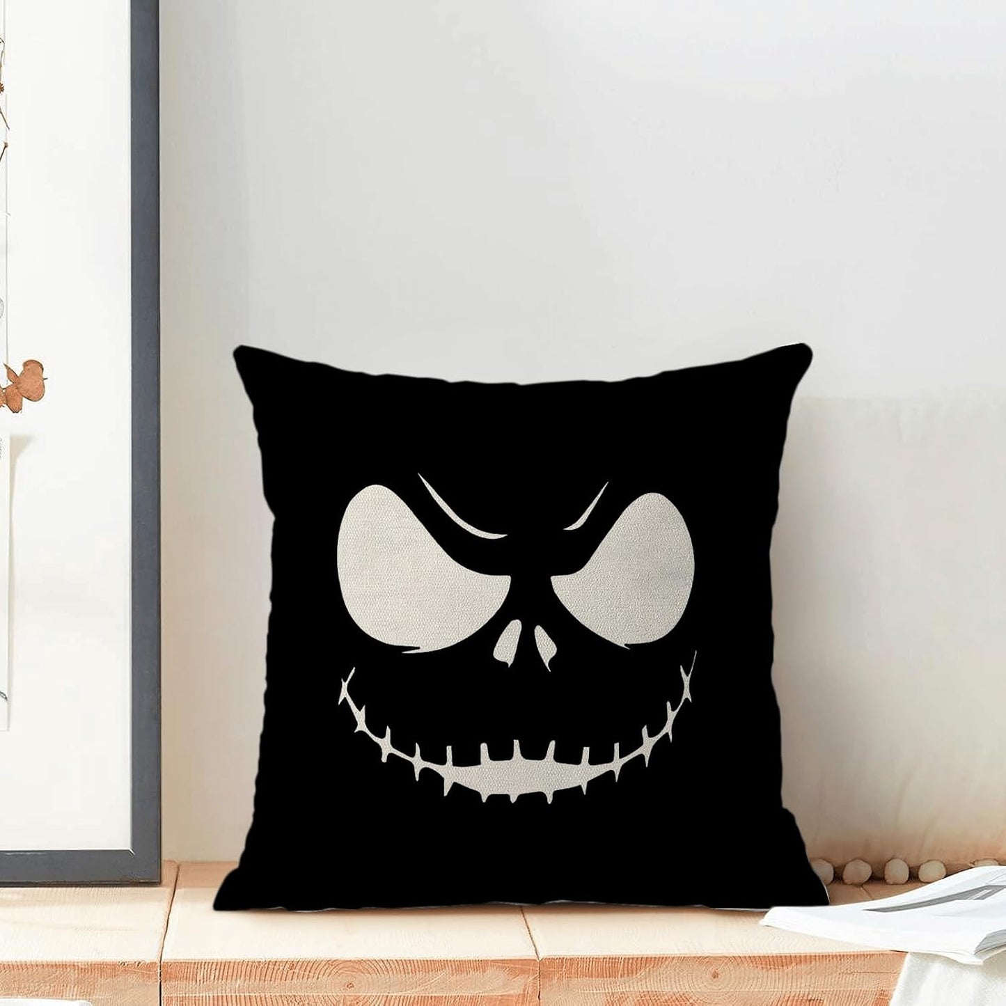 Halloween Pillow Covers 18x18 inches Set of 2 Spooky Black Throw Pillow Covers Outdoor Autumn Halloween Decoration Black Pillowcase Farmhouse Decorative Linen Cushion Case for Home Sofa Couch