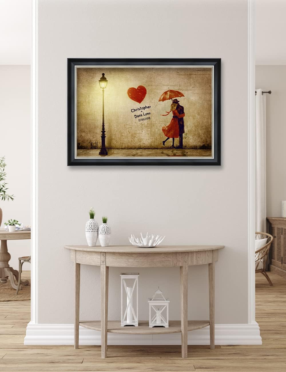 IPIC - Our First Kiss, Personalized Ideal Gift Custom Framed Wall Art with Names and Date, Giclee Prints with Solid Wood Frame, Unique and Memorable Present. Wall Art for Home Decor.