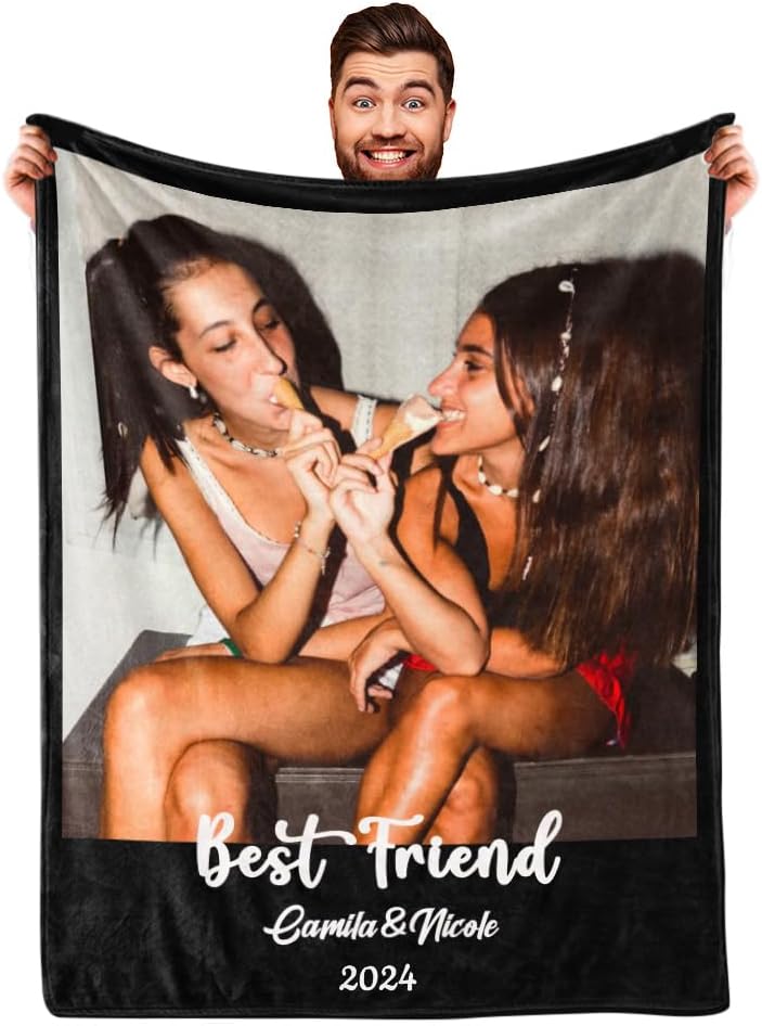 DayOfShe Custom Blanket for Best Friend Ever Gifts Personalized Bestie Photo Blanket Christmas Kids Gifts, Best Friend Birthday Gifts for Women