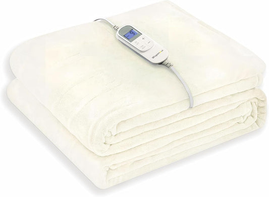 Wapaneus Heated Blanket Electric Full Size 62"x84" with 10 Heating Levels 12 Timer Settings 8 Hours Auto-Shut Off,Flannel Fast-Heating Electric Blanket,ETL Listed Machine Washable,Ivory