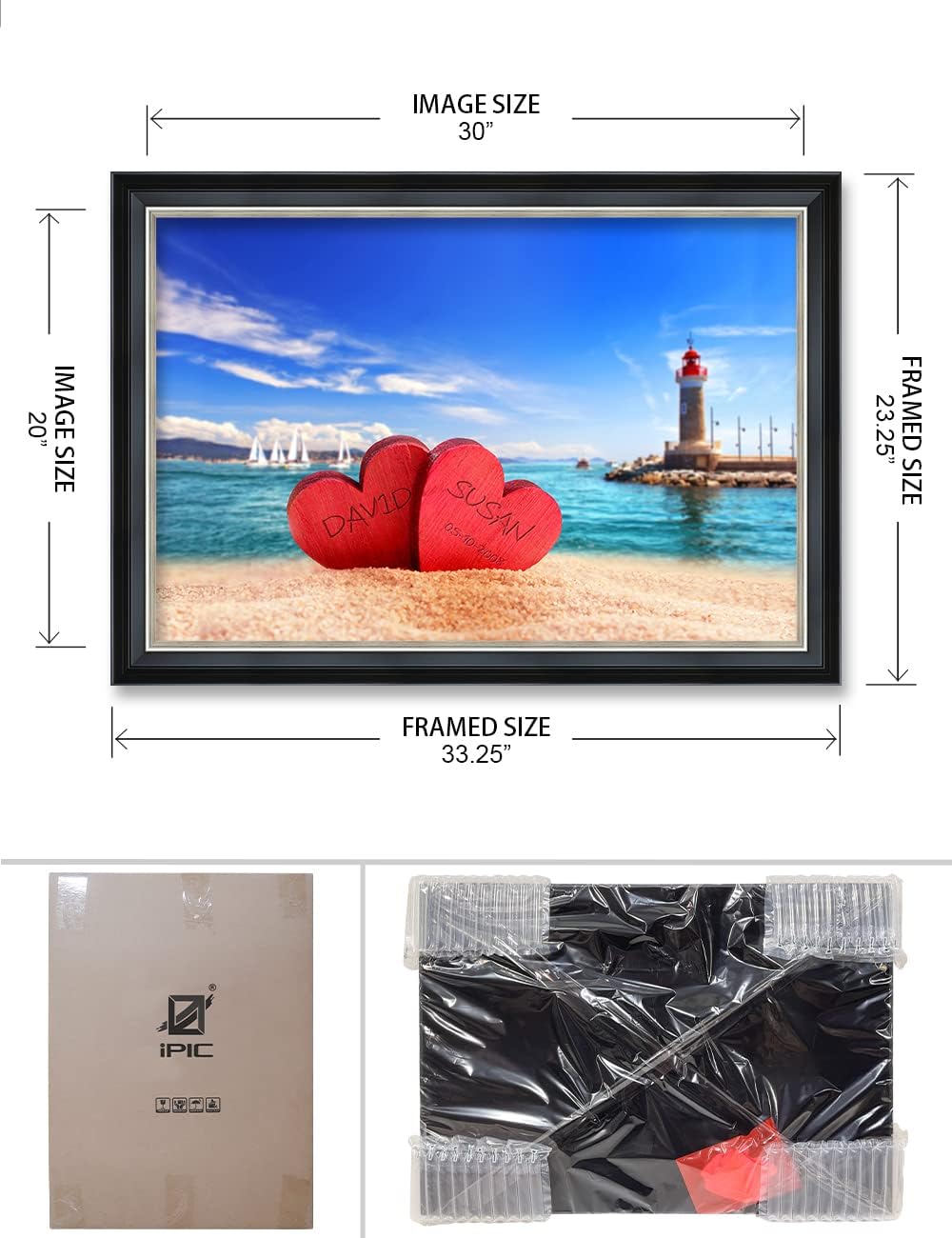 IPIC - Beach Lovers, Personalized Ideal Gift Custom Framed Wall Art with Names and Date, Giclee Prints with Solid Wood Frame, Unique and Memorable Present. Wall Art for Home Decor.