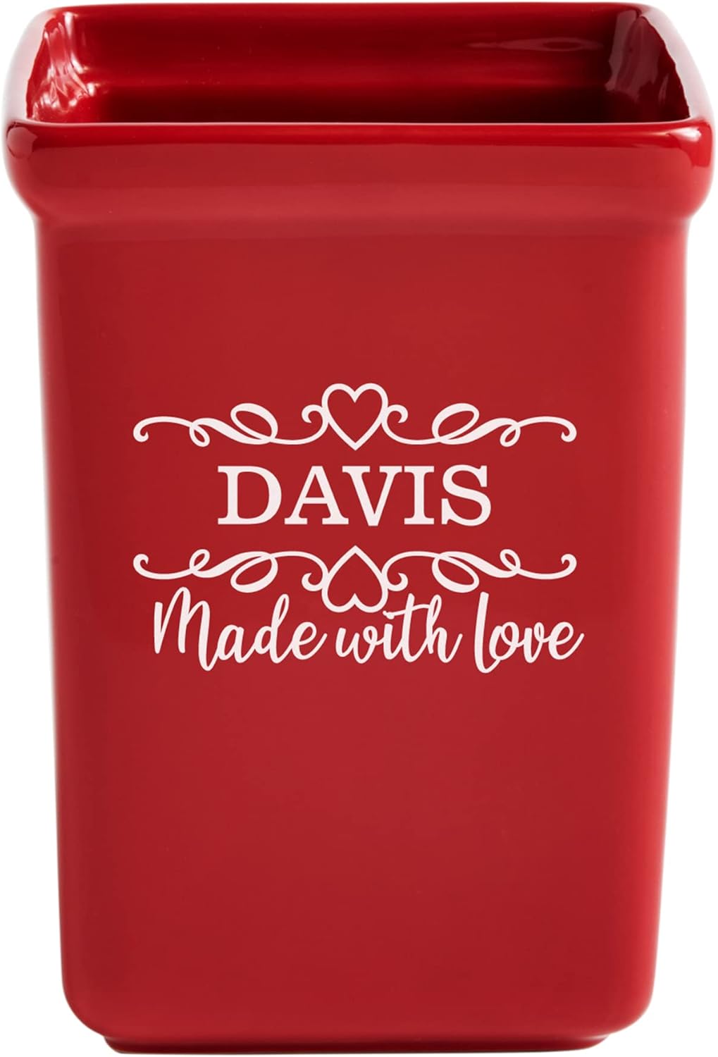 Let's Make Memories Personalized Made With Love Stoneware Utensil Holder - Cookware - For Her - Red