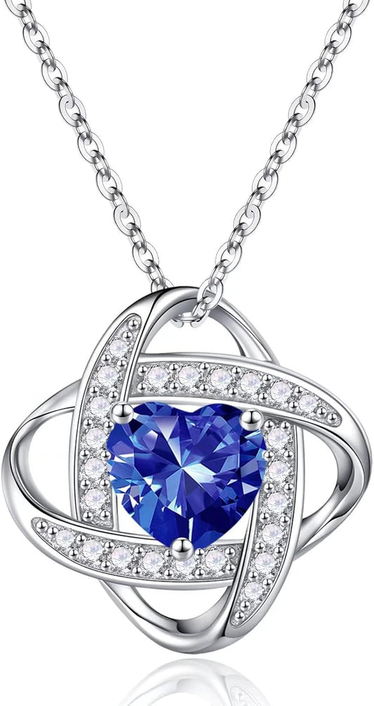 Iefil 925 Sterling Silver Love Knot Birthstone Necklace, Natural or Created Gemstone, Anniversary Birthday Gifts for Women, Jewelry Gifts for Wife Mom Girlfriend