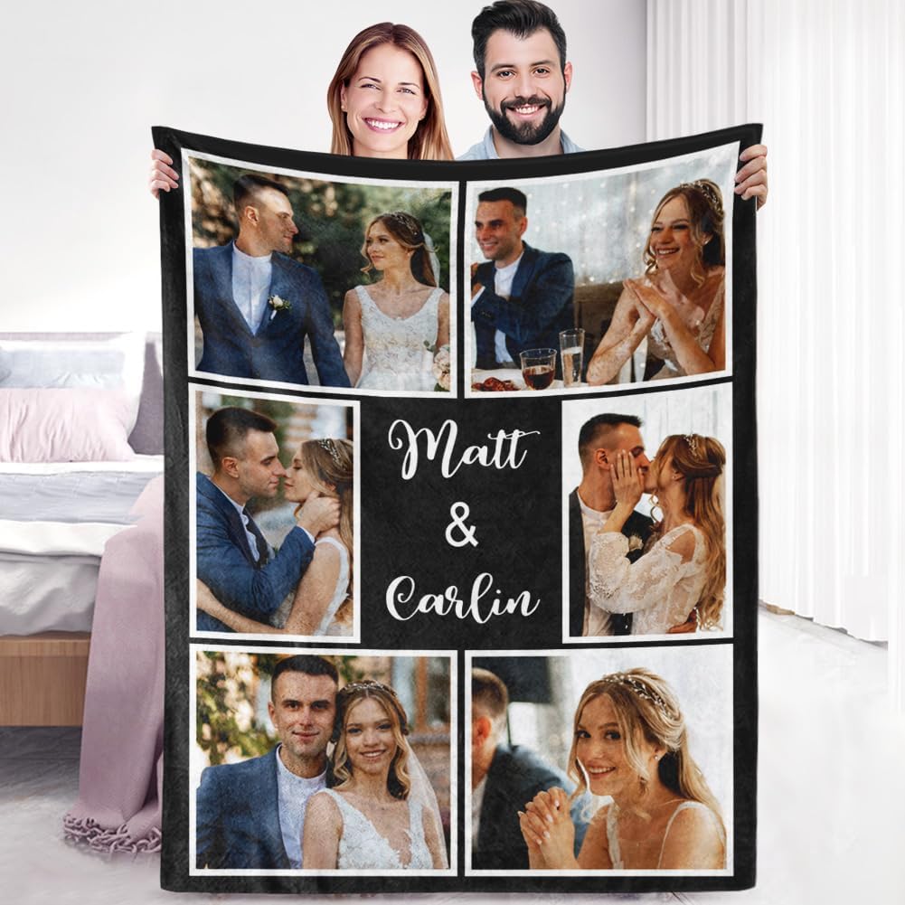 Sherpa Fleece Custom Photo Blanket - Soft, Warm, Fuzzy - Personalized Couples Gifts for Boyfriend, Girlfriend - Customized Picture Blanket for Birthday, Christmas